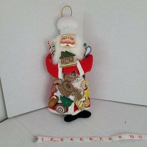 Vtg Christmas Corner Santa Claus Hand Painted Fabric Cloth Face Baking Cookies